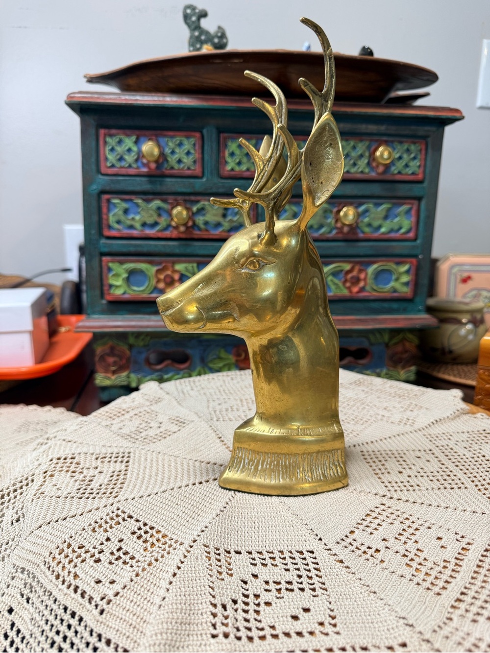 Vintage Solid Brass Deer Stag Bookend